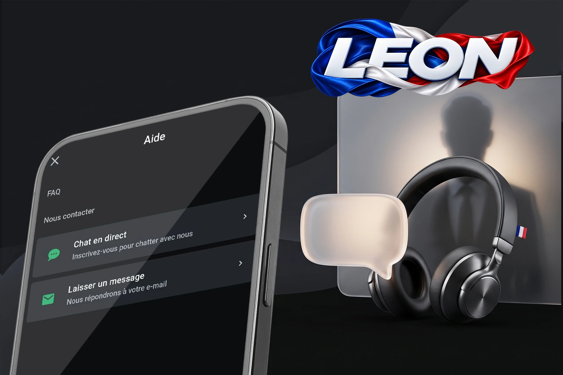 Options de support et chat en direct pour l'assistance aux joueurs, représentées par un écran mobile, un casque audio et une bulle de dialogue